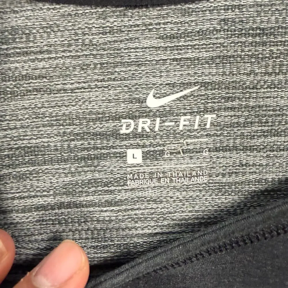 Nike Dri-FIT Womens Large Black Big Swoosh Asymmetrical Hem Long Sleeve Top